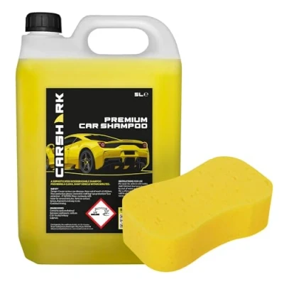 Image of CARSHARK Premium Car Shampoo 5 Litres with Jumbo Sponge, Biodegradable, Provides Clean, Shiny Vehicle in Minutes