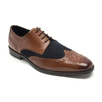 Image of Thomas Crick Men&#039;s Bruno 4 Eyelet Formal Derby Brogue Shoes Tan Navy