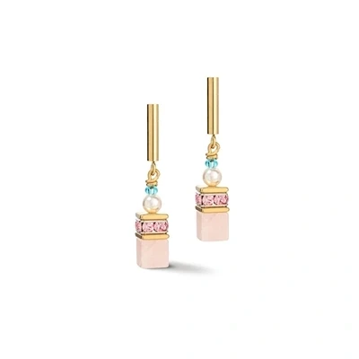 Image of Coeur De Lion Gold Tone Pearl and Pastels Cubed Earrings