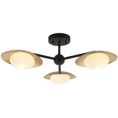 Image of Tivoli 3 Light Ceiling Semi Flush Gold &amp; Dark Bronze Finish With Opal Glass