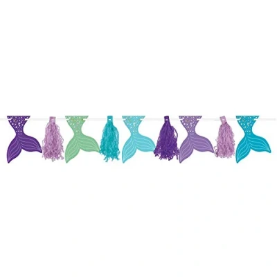 Image of Amscan 221975 Mermaid Wishes Kids Birthday Party Glitter Tassel Garland Decoration 3.04m