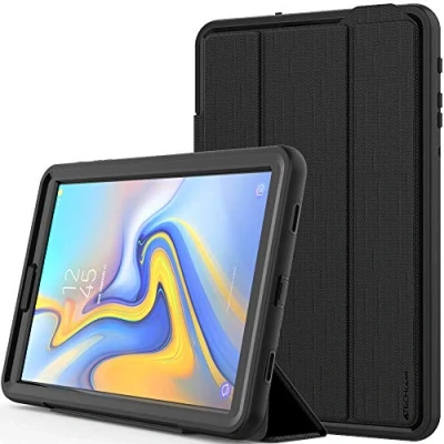 Image of TECHGEAR D FENCE Case fits Samsung Galaxy Tab A 10.5&quot; (SM T590 Series) Slimline Shock Proof Tough Rugged Protective Armour Defence Smart + Stand Kids Schools Builders Workman [All Black]