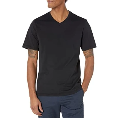 Image of Amazon Essentials Men&#039;s Regular Fit Short Sleeved V Neck T Shirt (Available in Big and Tall), Pack of 2, Black/Olive, XXL