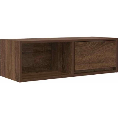 Image of vidaXL Modern TV Cabinet/Wall Mounted Sideboard Brown Oak, Engineered Wood, 80x31x25.5 cm Ample Storage/Space Saving Design, Ideal for Living Rooms
