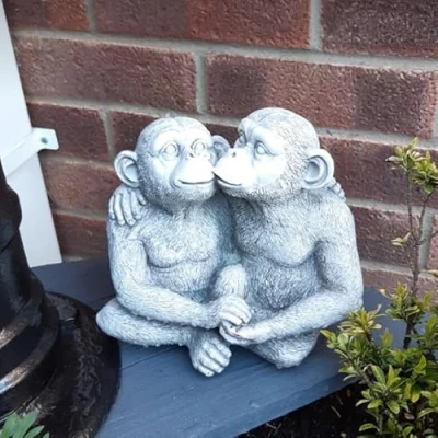 Image of Garden Mile Stone Effect Kissing Monkeys Statue Pond Ornament Resin Sculptures for High Detail Sitting Patio and Ornaments Outdoor Home Decor Room gifts her