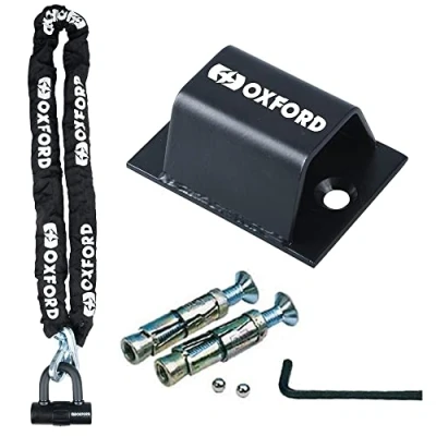 Image of Oxford HD MAX Chain Lock 12mm x 1.5m Motorcycle Sold Secure Gold Rated Security + Brute Force Ground Anchor, Black