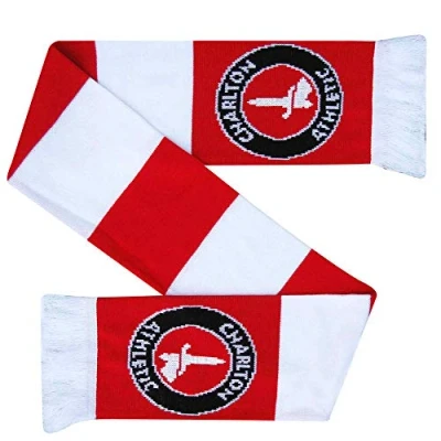 Image of GIFTS 4 ALL Charlton Athletic Football Fans Match Day Knitted Scarf, Souvenir Addicks Retro Style Bar Scarf
