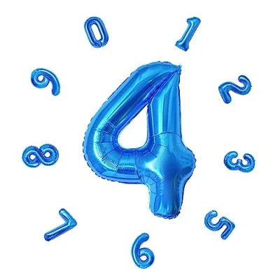 Image of 40&quot; Number Balloons,Helium 4 Balloons Birthday,Self Inflating Balloons,Foil Balloon for Birthday Party,New Year Decoration,Anniversary Decoration,Company Celebration (Blue #4)