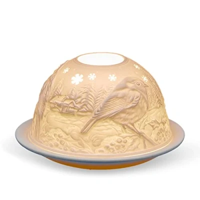 Image of Light Glow Tealight Candle Holder Robin LD13010, White, Approx. H8 x Ø12cm or H3.2&quot; Ø4.7&quot;