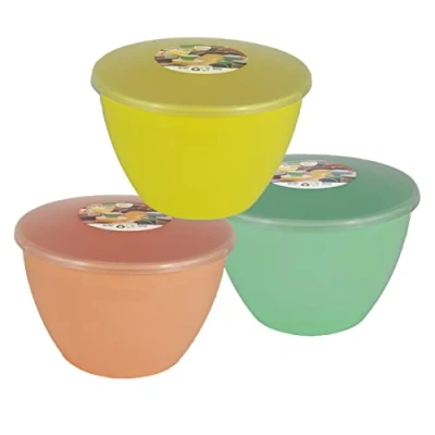 Image of Just Pudding Basins 1.5 Pint Pastel Spring Colours Collection 1 Each of Peach, Mint Green &amp; Primrose Yellow Steam Basin with Clear Lid (850ml)