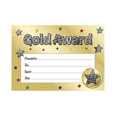 Image of SuperStickers Gold Award Sparkling Certificates (A5). Pack of 20.