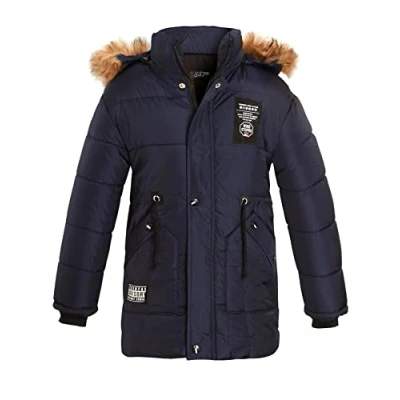 Image of SS7 Boys Faux Fur Padded Parka Coat Navy