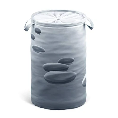 Image of Sanilo Laundry Basket with Lid, Round Storage Container 60 Litres, Foldable Bin Handles (Black Stones)