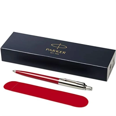 Image of PARKER &quot;Jotter ballpoint pen with Velvet Pouch in gift box black ink red