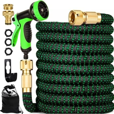 Image of Expandable Garden Hose Pipe, Upgraded 3 Layer Latex No Kink Flexible Water Hose, 3/4&quot;&amp;1/2&quot; Metal Connectors, With10 Function Spray Nozzle for Gardening and Cleaning (50FT)