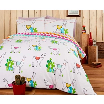 Image of Rapport Happy Llamas Reversible Duvet Set, Polyester Cotton, Multi Colour, Single