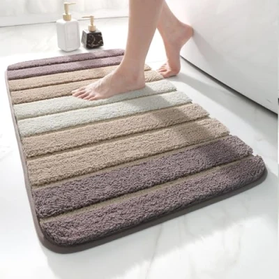 Image of DEXI Bath Mat 40 x 60 cm, Non Slip Washable Bathroom Mat, Extra Soft and Absorbent Mats for Floor, Tub, Shower, Beige