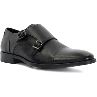 Image of Dune Mens SATCHIN Double Buckle Monk Shoe Size UK 10 Flat Heel Shoes Black