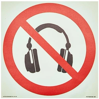 Image of P917 Prohibition: No headphones Sign 200x200mm S20