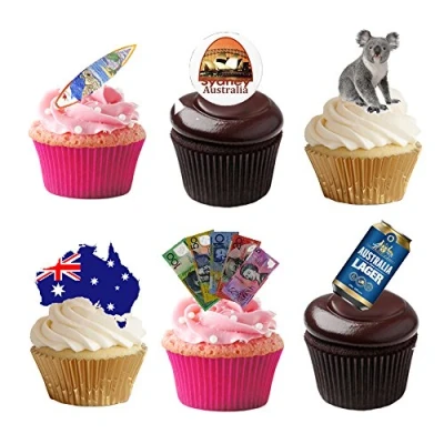 Image of 33 Stand Up Australia Aussie Themed Premium Edible Wafer Paper Cake Toppers Decorations