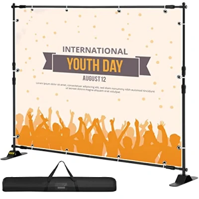 Image of VEVOR 3 x 2.4 m Poster Stand Canvas Display Panel Telescopic Banner Portable Adjustable for Background, Exhibition Fair, Advertising