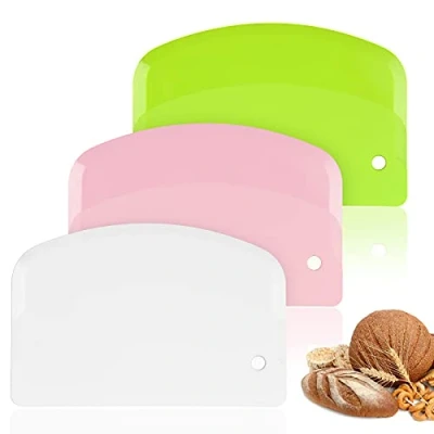 Image of Vicloon Dough Scraper Cutter, 3 Pcs Stainless Steel Plastic Shape Spatulas Flexible Cutter for Pizza Pastry Bread Baking Cream Smoother (Green/White/Pink)