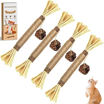Image of Aucenix Catnip Chew Sticks for kitten, Natural Matatabi Silvervine Cat Toy Teeth Cleaning, Cats Toys with Catnip, Dental kitten Indoor (Brown 4pcs)