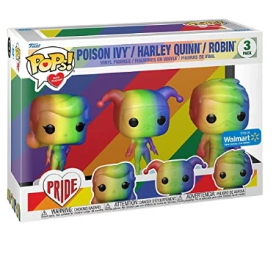 Image of Funko DC Heroes Poison Ivy, Harley Quinn and Robin Rainbow 3 Pack Pride Pop! Vinyl Collectible Toy Figure Set Limited Edition Exclusive