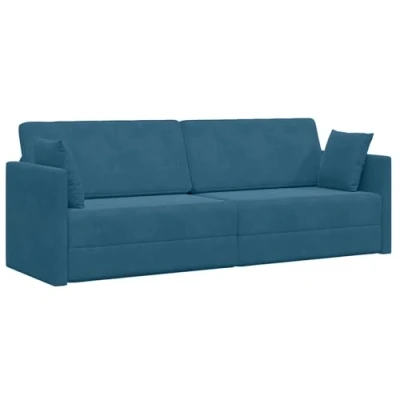 Image of vidaXL Floor Sofa Bed 2 in 1 Blue 213x144x60 cm Velvet