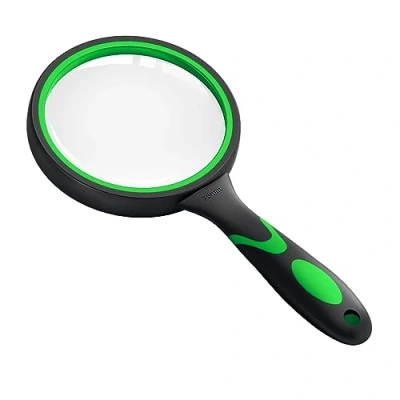 Image of Faumsut 10X Magnifying Glass for Reading, Handheld Magnifier Seniors Kids, Premium Soft Hand Shank, Non slip Handle, Lightweight Shatterproof, Ideal Science Books Insects Hobby Observation
