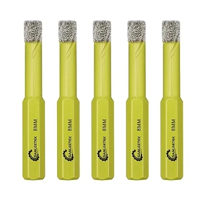 Image of Dry Diamond Drill Bits Set 5pcs 8mm Hole Saw Kit with Hexagonal Shank for Ceramic Porcelain Tile Granite Marble Quartz Artificial Stone SANLEETEK
