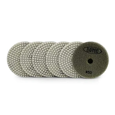 Image of BGTEC 100mm Wet Diamond Polishing Pads Set,6 Pieces Kit 50 Grit for Granite Marble Stone Quartz Tiles