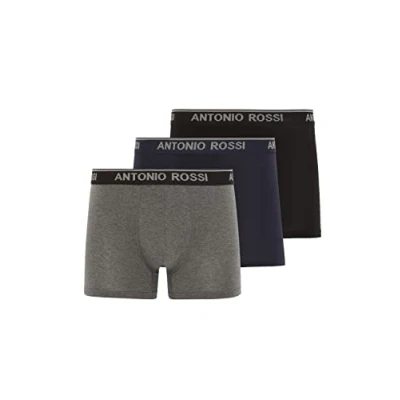Image of ANTONIO ROSSI (3/6 Pack) Men&#039;s Fitted Boxer Hipsters Mens Boxers Shorts Multipack with Elastic Waistband Cotton Rich, Comfortable Underwear, Black, Grey, Navy (3 Pack), S