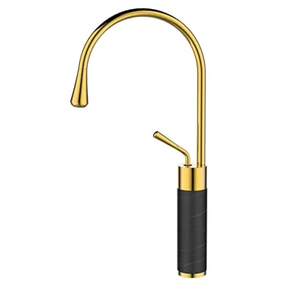 Image of Gold/Black Marble Kitchen Sink Tap Bathroom Basin Mixer Bar Standing Faucet