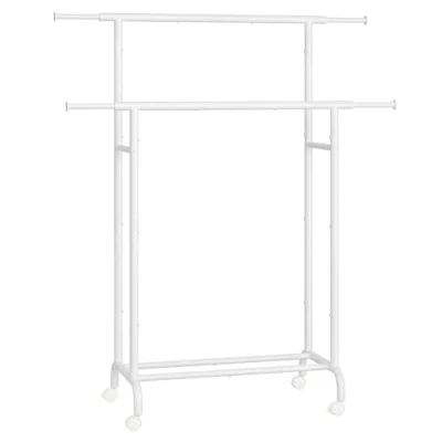 Image of SONGMICS Clothes Rail, Double Rack on Wheels, Extendable Garment Rack, Heavy Duty Metal Frame, 80 kg Total Max. Load, 83 120 cm Wide, Cloud White HSR133W01