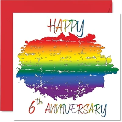 Image of LGBT Gay Candy Anniversary Card for Husband Wife Happy Aniversary 6th Wedding Partner, 145mm x Pride Greeting Cards Sixth Anniversaries