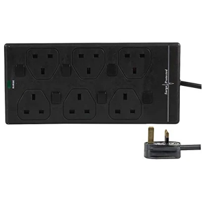 Image of Pro Elec 2816NS(1N) 2 m BLK 6 Way Individually Switched Surge Protected Extension Lead, Black