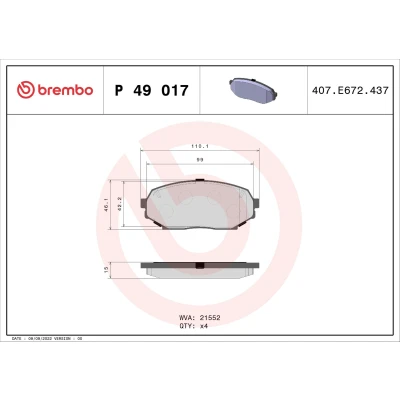 Image of NAY03323ZC, NAZ03328ZA Brake pad set BREMBO P 49 017 excl. wear warning contact without accessories MAZDA: MX 5 I