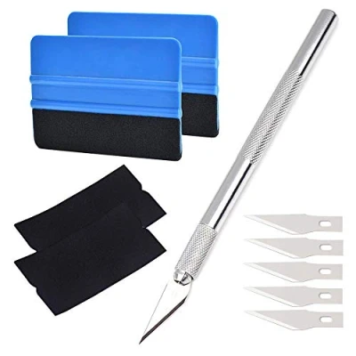 Image of QitinDasen 10Pcs Professional Car Felt Edge Scraper Kit, 4 Inch Vinyl Wrapping Carbon Fiber Squeegee, with Fabric and Craft Trim Tool, for Decal Applicator Tool