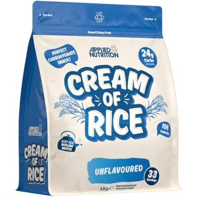 Image of Applied Nutrition Cream of Rice High Carbohydrate Supplement, Source Energy for Breakfast &amp; Snacks, Easy to Digest, Low Sugar, Fat, Vegan, 1kg (Unflavoured)