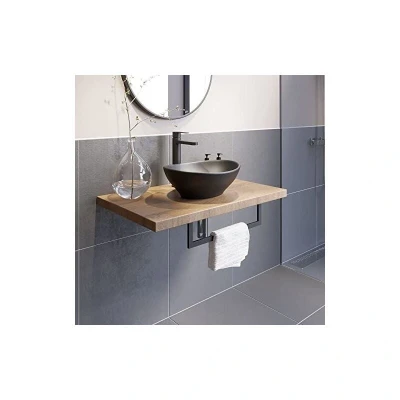 Image of Vitusso Garda Wood Wall Hung Countertop Basin Shelf &amp; Roubaix Black 600mm