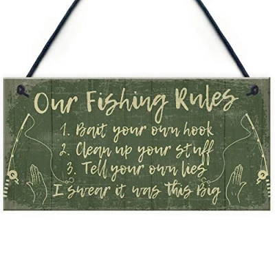 Image of RED OCEAN Funny Fishing Gift Rules Sign Garden Shed Man Cave Plaque For Grandad Dad Son