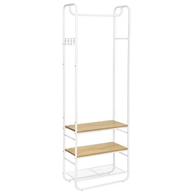 Image of VASAGLE Coat Stand, Hall Tree, Rack with Shoe Rack, Storage Shelves, Hallway, Bedroom, 58 x 28 181 cm, Scandinavian Style, Matte White and Golden Oak HSR81WN
