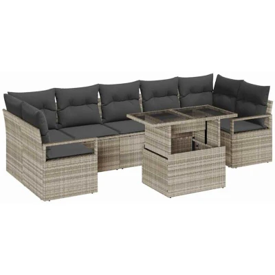 Image of vidaXL 8 Piece Garden Sofa Set with Cushions Light Grey Poly Rattan