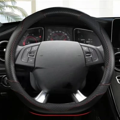 Image of D Shape 38cm Carbon Fiber Leather Car Steering Wheel Cover For Citroen DS3 DS4 DS5 DS 5LS DS6 DS7 DS9 Auto Accessories Cover(BLACK)