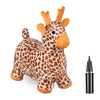Image of Relaxdays Bouncing Hopper, Giraffe Design, incl. Pump, Children 3+, 50 kg Capacity, BPA Free, Inflatable, Multicoloured, 52 x 23 cm
