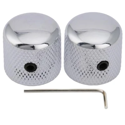 Image of Musiclily Pro 6mm Steel Knurled Telecaster Dome Knobs with Set Screw for Tele Electric Guitar or Precision Bass, Chrome (Set of 2)
