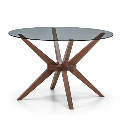 Image of Julian Bowen Dining Table, Beech Wood, Walnut/Glass, 140CM
