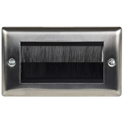 Image of fiXte Brushed Steel Double Gang Wallplate UK Type Cable Tidy Wall Outlet Black Brushes (FXT_68278)