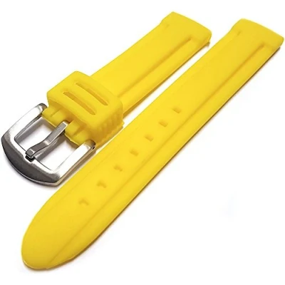 Image of Talk Time Yellow Silicone Rubber Divers Sports Watch Strap Band 20mm